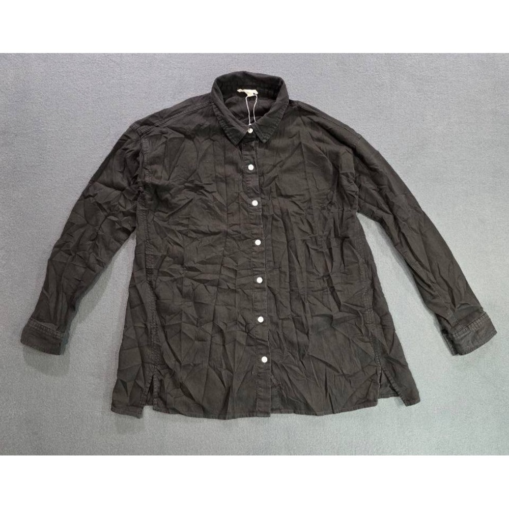 Eileen Fisher Woven Classic organic cotton Collar Shirt Black XS/TP A008427